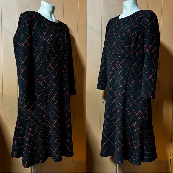 Tommy Hilfiger Knit Dress Diagonal Windowpane Black Red 16 - Picture 4 of 10